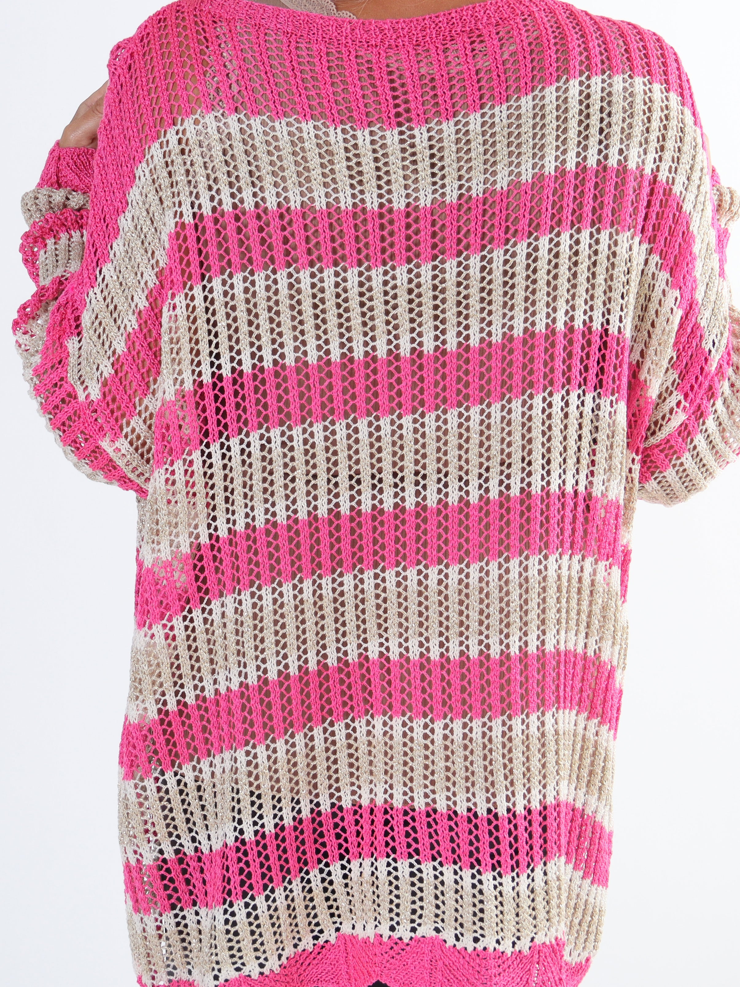 Ania - Plus size stribet strikbluse med huller